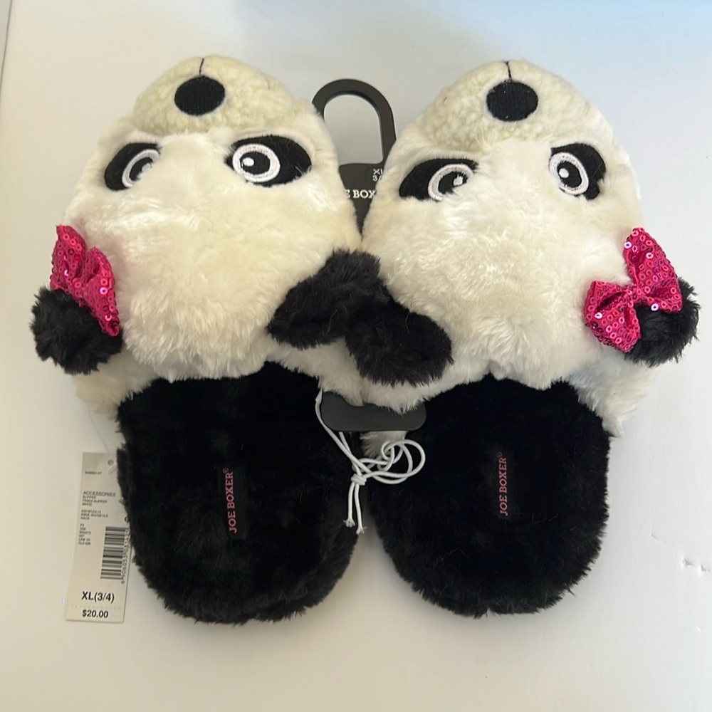 New Joe Boxer Girls Fuzzy Panda Slippers